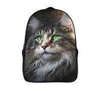 large capacity bag 3d printed animal portraits two compartment fashion daypack funny cool green-eyed cat travel backpack with side mesh pouch-16inch,sturdy travel rucksack party camping travel