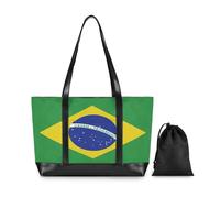 Large Capacity Bag for Women 14 with Zipper Womens Tote for Gym with bolsos secret para mujeres, Brazil Flag Green Brazilian National, 14.6" x 5.1" x 11.8"