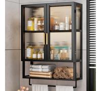 Large Capacity Bathroom Wall Cabinet Metal Kitchen nizer with Open Shelf Over The Toilet Storage with 2 Acrylic Doors & Towel Bar Versatile Home Storage Solution