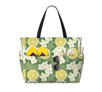 Large Capacity Beach Bag Waterproof Pool Tote for Gym Swimming Camping Carry On Bag Fresh Lemon Print