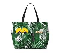 Large Capacity Beach Bag Waterproof Pool Tote for Gym Swimming Camping Carry On Bag Green Palm Leaf Print