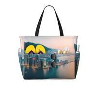 Large Capacity Beach Bag Waterproof Pool Tote for Gym Swimming Camping Carry On Bag Hong Kong Print