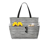 Large Capacity Beach Bag Waterproof Pool Tote for Gym Swimming Camping Carry On Bag Ink and Gold Dot Stripes Print