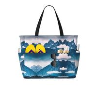 Large Capacity Beach Bag Waterproof Pool Tote for Gym Swimming Camping Carry On Bag Landscape with Mountains Print