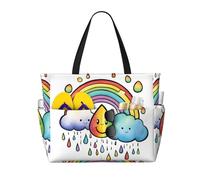 Large Capacity Beach Bag Waterproof Pool Tote for Gym Swimming Camping Carry On Bag Rainbow Cloud Raindrop Print
