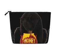 Large Capacity Bear Eats Honey Printed Single-Layer Faux Linen Cosmetic Bag Personal Care Organizer Suitable for Various Occasions