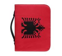 Large Capacity Bible Cover Case Albania National Flag Pattern with Handle Zippered Pu Bag Waterproof Carrying Case Large Size Bible Case for Women Men