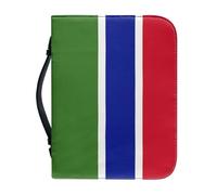 Large Capacity Bible Cover Case Gambia National Flag Pattern with Handle Zippered Pu Bag Waterproof Carrying Case Large Size Bible Case for Women Men