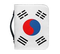 Large Capacity Bible Cover Case South Korea National Flag Pattern with Handle Zippered Pu Bag Waterproof Carrying Case Large Size Bible Case for Women Men