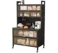Large Capacity Black Sideboard Buffet Cabinet 6Tier Pegboard Storage Sturdy Thickened Carbon Steel Perfect for Kitchen & Living Room Organization 100cm