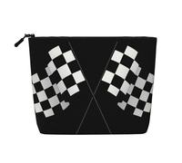 Large Capacity Black White Formula Checkered Flags Pattern Printed Single-Layer Faux Linen Cosmetic Bag Personal Care Organizer Suitable for Various Occasions