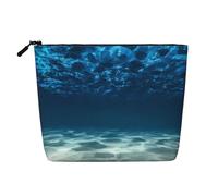 Large Capacity Blue Ocean Sea Printed Single-Layer Faux Linen Cosmetic Bag Personal Care Organizer Suitable for Various Occasions