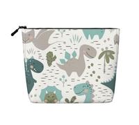 Large Capacity Cartoon Dinosaur Printed Single-Layer Faux Linen Cosmetic Bag Personal Care Organizer Suitable for Various Occasions