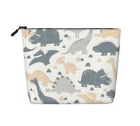 Large Capacity Cartoon Dinosaur Printed Single-Layer Faux Linen Cosmetic Bag Personal Care Organizer Suitable for Various Occasions
