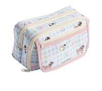 Large Capacity Cartoon Dog Pencil Case, Cute Gingham Design Pen Pouch, Multi-Functional Stationery Organizer for Kids, Students, and Teens, Blue Checkered