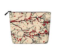 Large Capacity Cherry Blossom Printed Single-Layer Faux Linen Cosmetic Bag Personal Care Organizer Suitable for Various Occasions