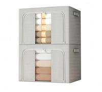Large capacity clothing storage, bedding storage, thick Oxford cloth, foldable, dustproof, waterproof, one visible window, two doors, sturdy steel frame support, 2 pieces of 66 liter light gray