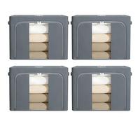 Large capacity clothing storage, bedding storage, thick Oxford cloth, foldable, dustproof, waterproof, one visible window, two doors, sturdy steel frame support, 4 pieces of 100 liter dark gray