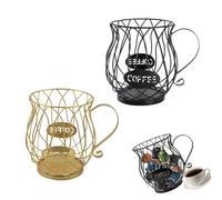 Large Capacity Coffee Pod Organizer, 2 Pcs Basket Espresso Pods Organizer | 19.5 x 16 x 10.5 cm Black Metal Wire Capsule Storage Coffee Pod Holder for Kitchen Counter Tea Station Office