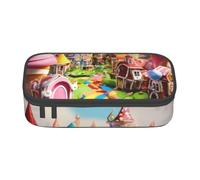 Large capacity compartment Candy Land Print pencil case Storage bag for office supplies, Black, One Size, Art Deco