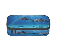 Large Capacity Compartment Pencil Case Organizer for School, Office & Travel, Dolphins in the sea pen bag for student, Oxford Fabric Zippered Stationery Bag, Multi-Use Toiletry & Makeup Pouch