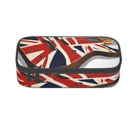 Large Capacity Compartment Pencil Case Organizer for School, Office & Travel, Guitar British Flag Pen Bag for Student, Oxford Fabric Zippered Stationery Bag, Multi-Use Toiletry & Makeup Pouch