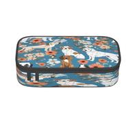Large Capacity Compartment Pencil Case Organizer for School, Office & Travel, Sweet Basset Hound Florals pen bag for student, Oxford Fabric Zippered Stationery Bag, Multi-Use Toiletry & Makeup Pouch