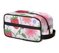 Large Capacity Cosmetic Organizer Pouch - Makeup Bag, Toiletry Bag, Portable Storage with Handle, Suitable for Business Travel, Fitness, Vacations, for Men and Women, Fresh StrawberryFlower