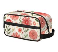 Large Capacity Cosmetic Organizer Pouch - Makeup Bag, Toiletry Bag, Portable Storage with Handle, Suitable for Business Travel, Fitness, Vacations, for Men and Women, Delicate Red Blossom