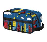 Large Capacity Cosmetic Organizer Pouch - Makeup Bag, Toiletry Bag, Portable Storage with Handle, Suitable for Business Travel, Fitness, Vacations, for Men and Women, Innocent City Architecture