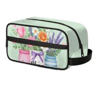 Large Capacity Cosmetic Organizer Pouch - Makeup Bag, Toiletry Bag, Portable Storage with Handle, Suitable for Business Travel, Fitness, Vacations, for Men and Women, Artistic Bouquet Jar