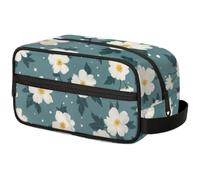 Large Capacity Cosmetic Organizer Pouch - Makeup Bag, Toiletry Bag, Portable Storage with Handle, Suitable for Business Travel, Fitness, Vacations, for Men and Women, Artistic White - Flower