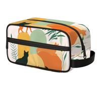 Large Capacity Cosmetic Organizer Pouch - Makeup Bag, Toiletry Bag, Portable Storage with Handle, Suitable for Business Travel, Fitness, Vacations, for Men and Women, Artistic Geometric Cat