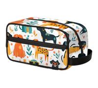 Large Capacity Cosmetic Organizer Pouch - Makeup Bag, Toiletry Bag, Portable Storage with Handle, Suitable for Business Travel, Fitness, Vacations, for Men and Women, Artistic Colorful Puppy Floral