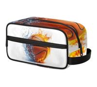 Large Capacity Cosmetic Organizer Pouch - Makeup Bag, Toiletry Bag, Portable Storage with Handle, Suitable for Business Travel, Fitness, Vacations, for Men and Women, Dynamic Water - Fire Basketball