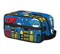 Large Capacity Cosmetic Organizer Pouch - Makeup Bag, Toiletry Bag, Portable Storage with Handle, Suitable for Business Travel, Fitness, Vacations, for Men and Women, Cartoon Urban Architecture