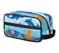 Large Capacity Cosmetic Organizer Pouch - Makeup Bag, Toiletry Bag, Portable Storage with Handle, Suitable for Business Travel, Fitness, Vacations, for Men and Women, Ocean Cute Friends