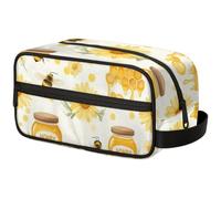 Large Capacity Cosmetic Organizer Pouch - Makeup Bag, Toiletry Bag, Portable Storage with Handle, Suitable for Business Travel, Fitness, Vacations, for Men and Women, Sunny Bee