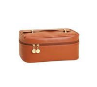 Large Capacity Cosmetics Organizer Bag Square PU Leather Portable Handheld Cosmetic Bag(Brown)