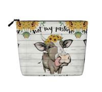 Large Capacity Cow Sunflower Farmhouse Printed Single-Layer Faux Linen Cosmetic Bag Personal Care Organizer Suitable for Various Occasions