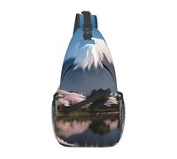 Large Capacity Cross Chest Bag for Men Durable Polyester Material with Unique Mt. Fuji in early spring Print Design
