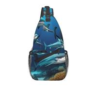 Large Capacity Cross Chest Bag for Men Durable Polyester Material with Unique Submarine shark coral Print Design