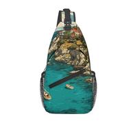 Large Capacity Cross Chest Bag for Men Durable Polyester Material with Unique Tidewater Haven Print Design