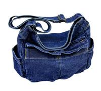Large Capacity Denim Square Commuting Bag Adjustable Strap Vintage Messenger Bag Women Stylish Crossbody Bag Multifunction Retro Sling Bag (Dark Blue)