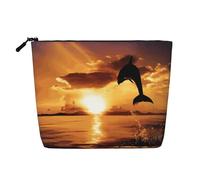 Large Capacity Dolphin at Dusk Printed Single-Layer Faux Linen Cosmetic Bag Personal Care Organizer Suitable for Various Occasions
