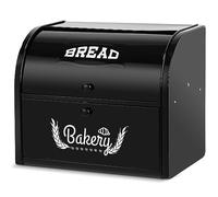 Large Capacity Double Compartment Bread Box Roll Top Bread Box Kitchen Food Storage Bin, Metal Bread Container, Counter-top Bread Keeper Double Layer Bread Storage,No Installation Required (Black)