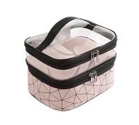 Large Capacity Double Layer Makeup Bag - Portable Toiletry Bag with Compartment for Women Travel Essentials (Pink 23x17x16cm)