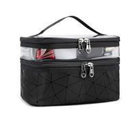 Large Capacity Double Layer Makeup Bag Portable Toiletry Bag with Compartment Travel Makeup Bag for Women Travel Essentials (Black 23x17x16cm)