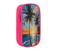 Large Capacity Double Layer Pencil Case, 2 Zipper Compartments & Organizer Pockets for School College Office Travel, Tropical Sunset pencase, Premium Oxford Fabric Pencil Box, Makeup Bag Organizer