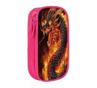 Large Capacity Double Layer Pencil Case, 2 Zipper Compartments & Organizer Pockets for School College Office Travel, Fire Chinese Dragon pencase, Premium Oxford Fabric Pencil Box, Makeup Bag Organizer